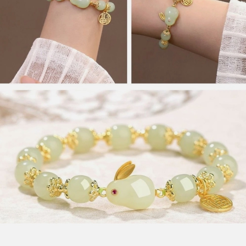Elegant Gold and Cream Rabbit Charm Bracelet